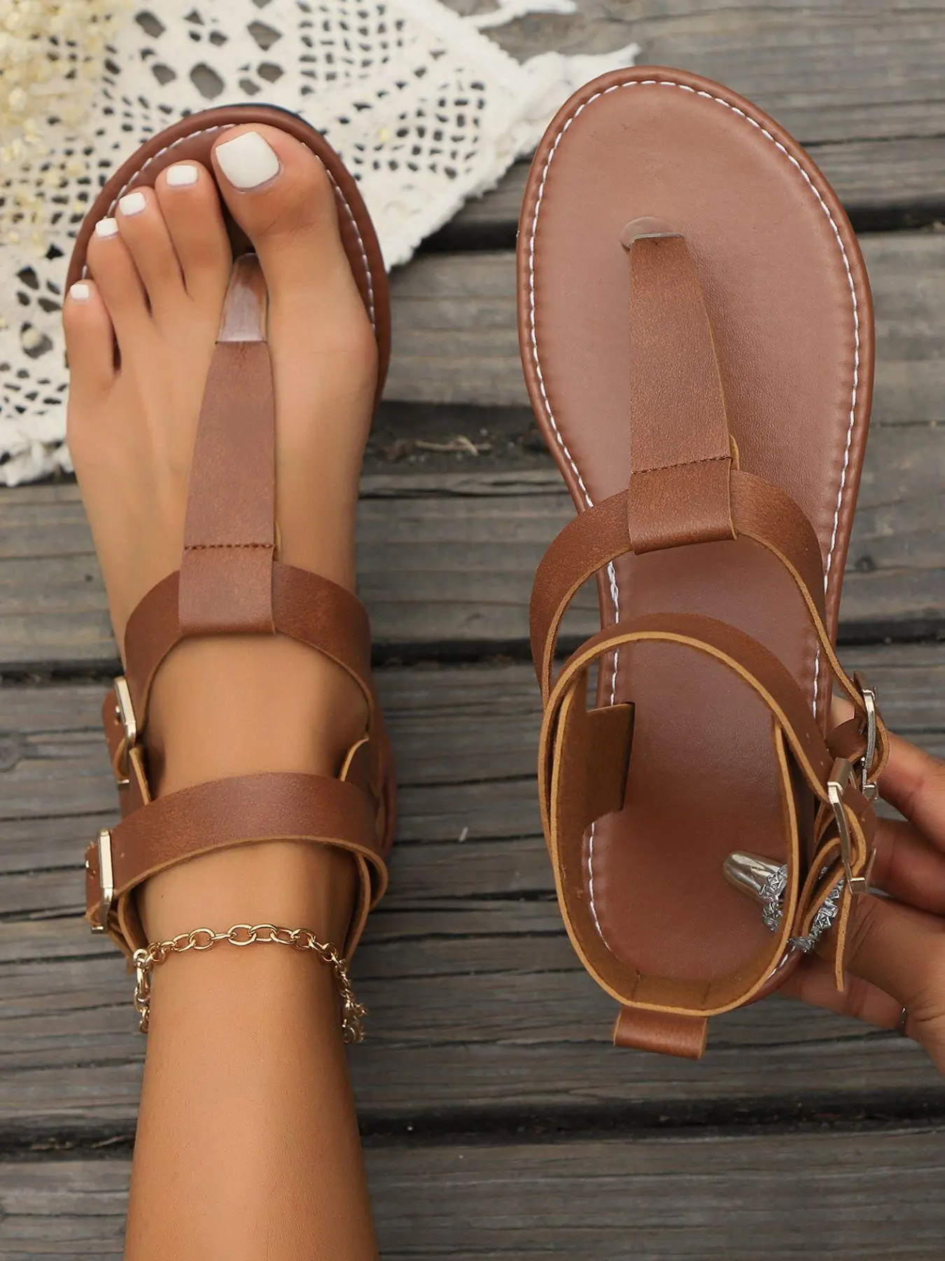 Women's Fashionable Herringbone Pattern Design Flat Sandals, Casual Comfortable Sandals for Summer, Lightweight Breathable Shoes for Daily Wear, Girl