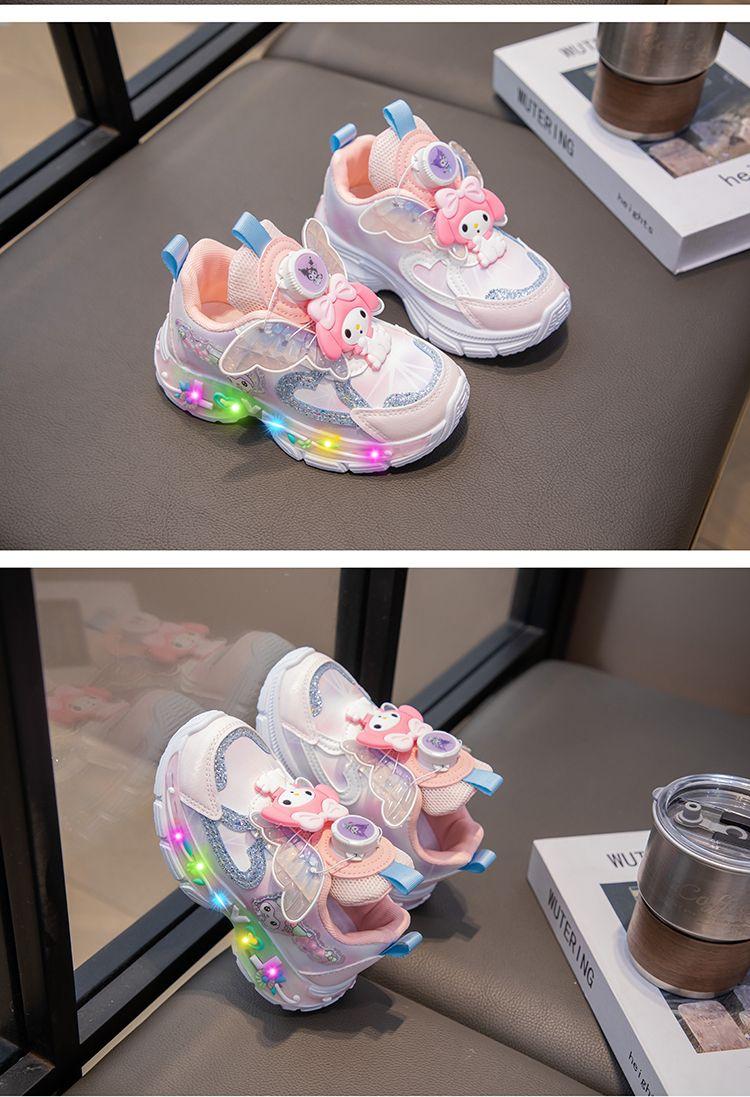 Product Introduction of Girls'shoes Children Sneaker Girls Mesh Shoes Breathable Kids'sport Shoes Rotating Button Sneaker Princess Light up Girl Glowing Leather Shoes 13
