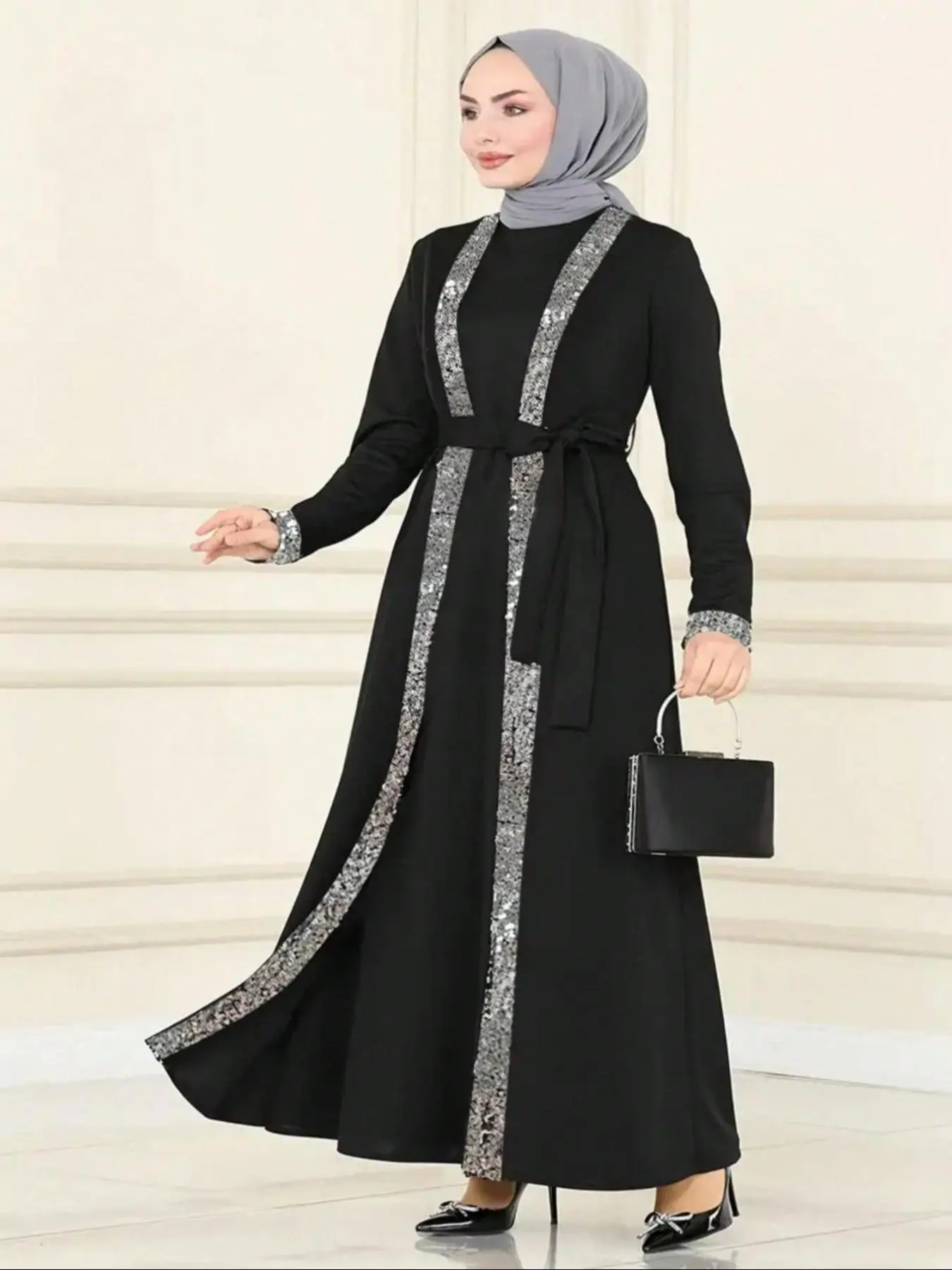 Women's Colorblock 2 in 1 Belted Long Sleeve Dress, Elegant Long Dress for Party Holiday Wedding Guest, Ladies Clothes for All Seasons