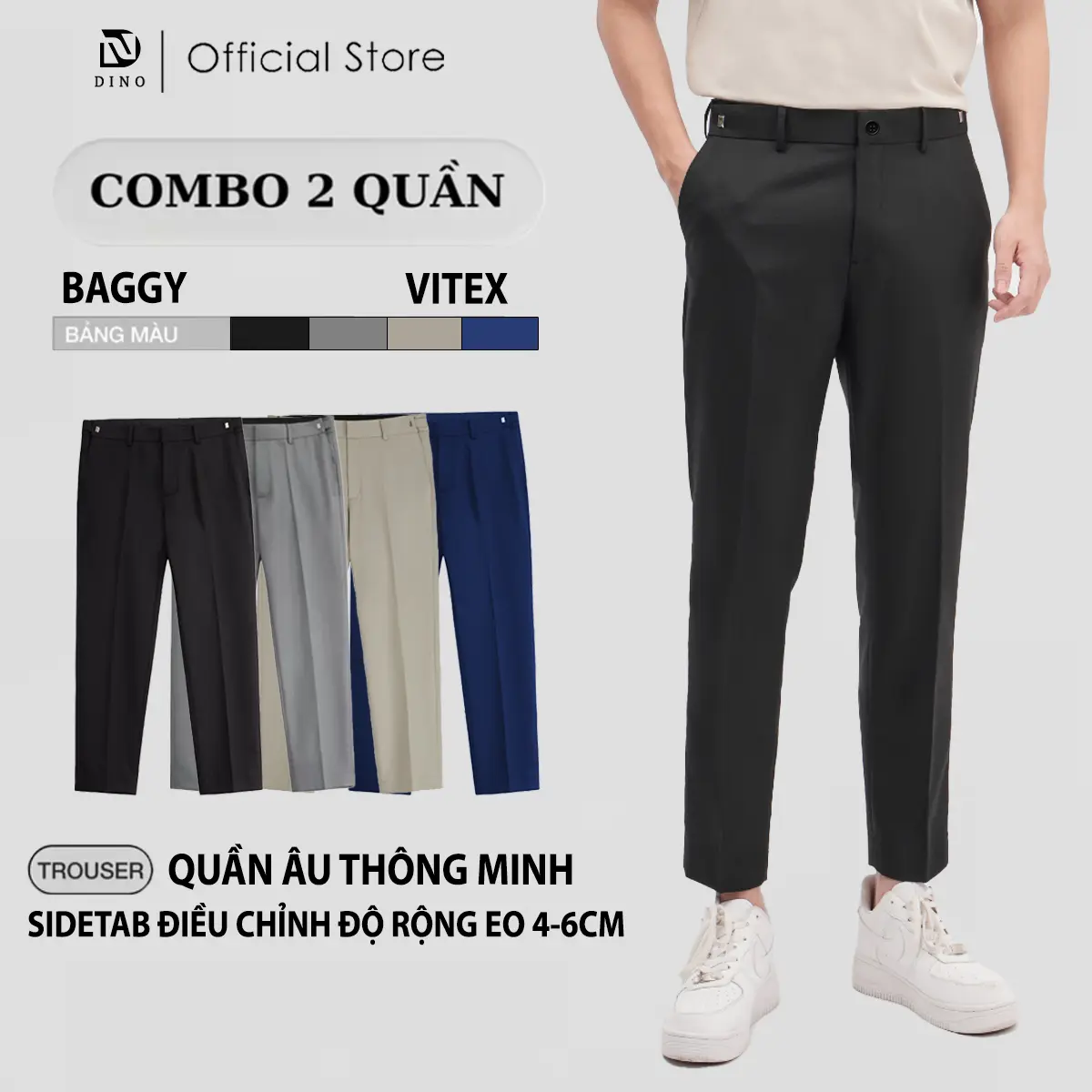 Combo 2 Quần Âu Nam Sidetab Điều Chỉnh Độ Rộng Eo, Quần Tây Nam Cạp Cao Form Dáng Baggy Phong Cách Hàn Quốc Menswear Pants Có Túi Lưng Cao