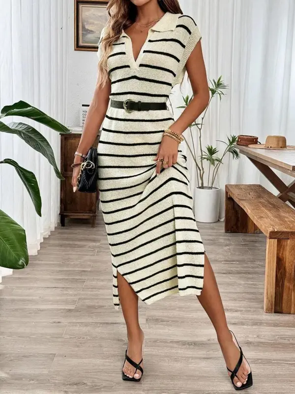 Women's Striped Print Sweater Dress, Casual Knit Dress for Summer, Fashion Women's Dress for Daily Wear 4
