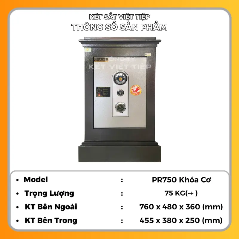 Két Sắt Việt Tiệp KR76 Cơ Chống Cháy 1570ºC Bảo Hành 5 Năm 1