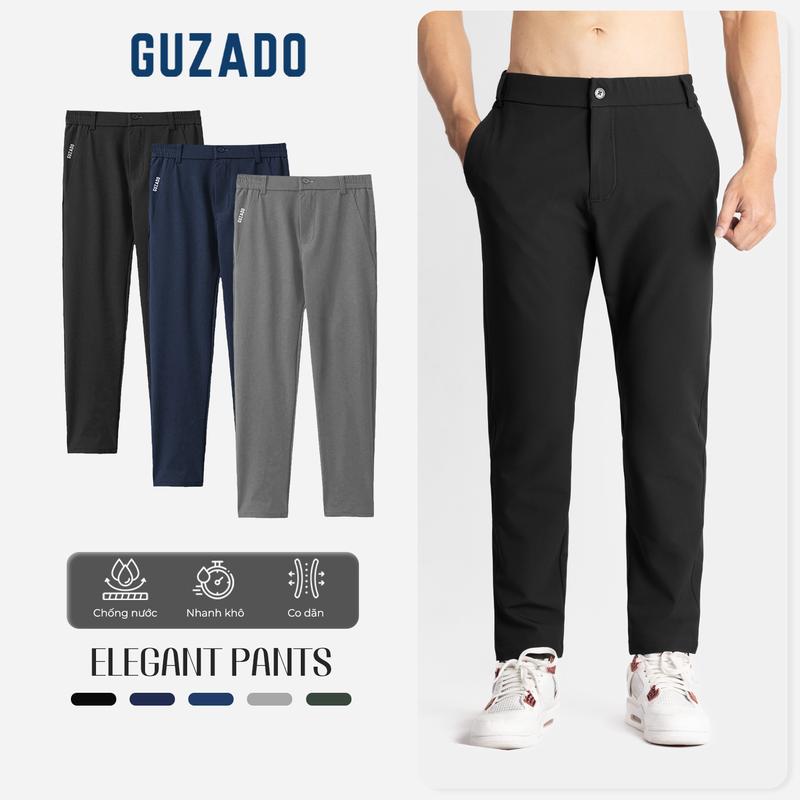 Quần Dài Nam Dáng Âu GUZADO Vải Gió Mềm Nhẹ Form Regular Fit Có Túi Khóa Tiện Lợi, Thiết Kế 4 Màu Trẻ Trung, Thanh Lịch Menswear GDC03