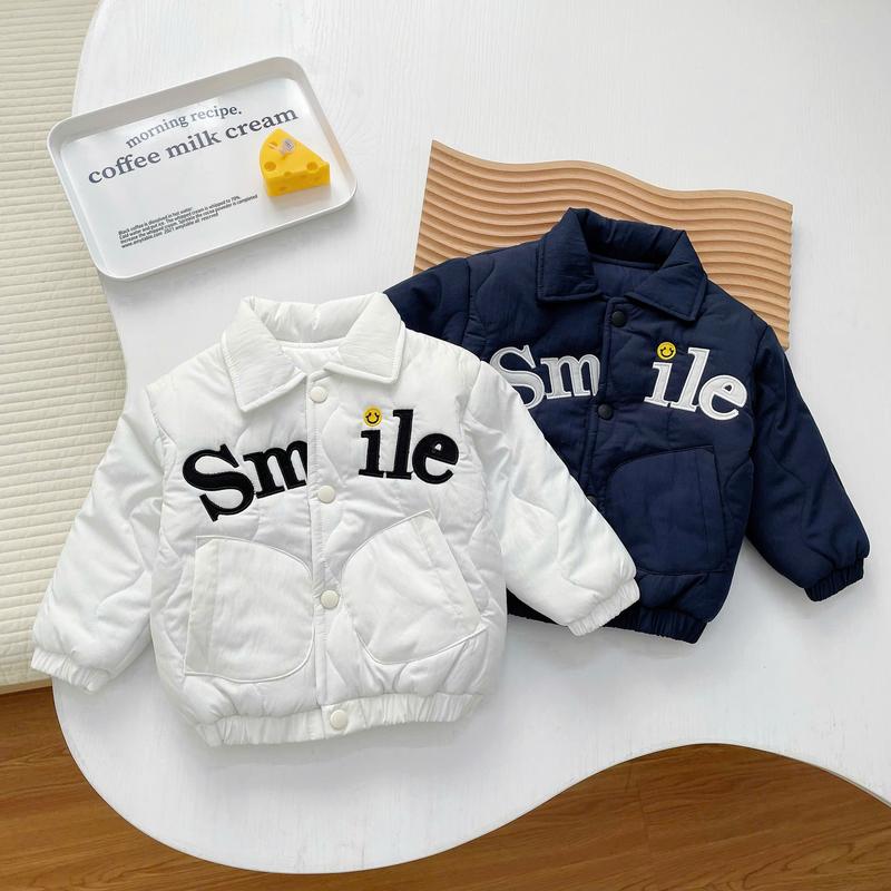 Áo Khoác Thêu Chữ S.m.i.l.e BUN.BON KIDS, Áo Phao Trần Bông Cho Bé Từ 8-20Kg 2