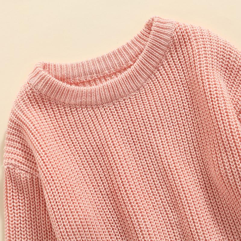 Product Introduction of Baby Solid Color O-neck Sweater, Loose Fit Long Sleeve Knitted Pullover for Autumn, Winter 38