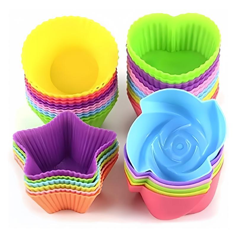 Random Color Silicone Muffin Cup, 24pcs/set Non-stick Reusable Cupcake Liner, Baking Mold for Home Kitchen Baking House 0