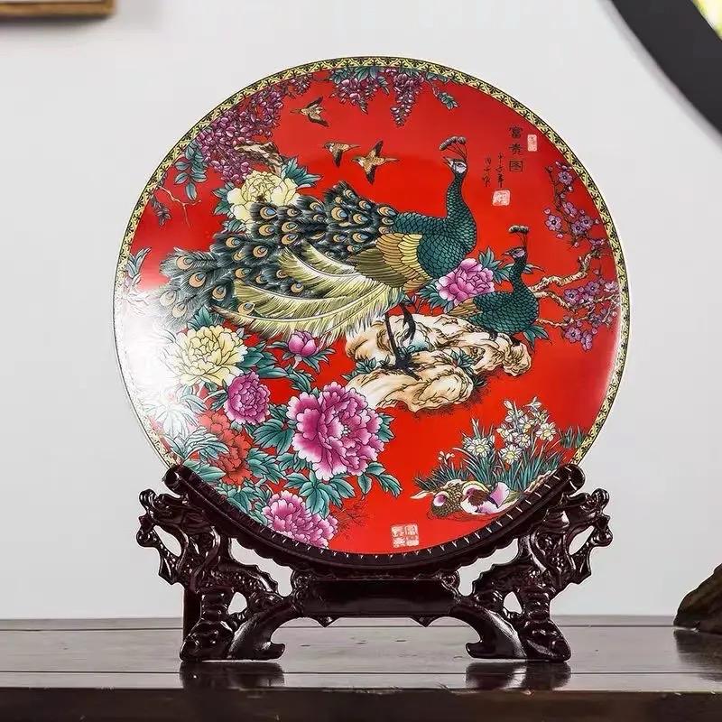 Bộ Lục Bình Gốm Sứ Phú Quý 2 Bình Kèm Đĩa Cả Đế Gỗ Cao 40CM Trang Trí Nhà Kệ Tủ Decor Phòng 6