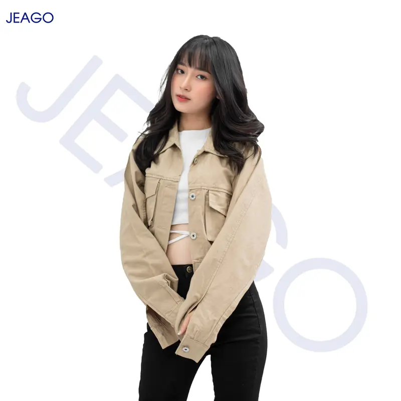 Áo Khoác Jeans Kaki Nữ Nút Sau Nhiều Màu Dành Cho Nữ JEAGOVN Jacket Top Có Cổ Ong Nhung 0
