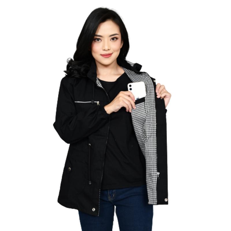 Jaket Wanita Parka Jumbo Hitam Bolak Balik Premium Tebal Kekinian 1
