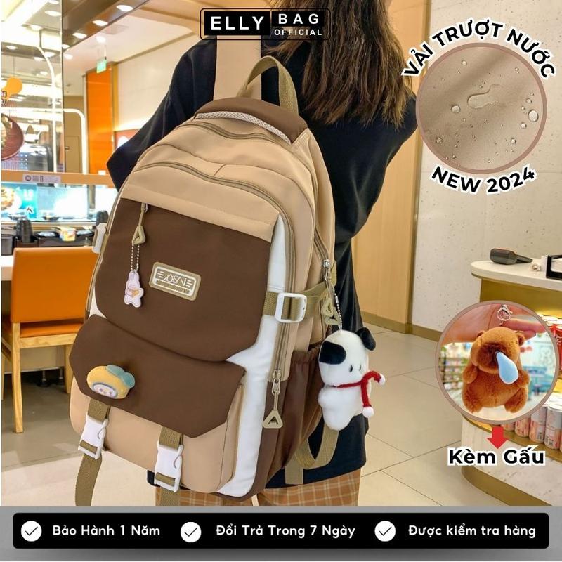 Balo nữ cặp đi học nam nữ ELLY BAG Ba lô vải cặp sách nhiều ngăn đựng laptop 15.6inh chống nước phong cách hquốc Đeo Vai Nhung Kem Chống Sốc B56
