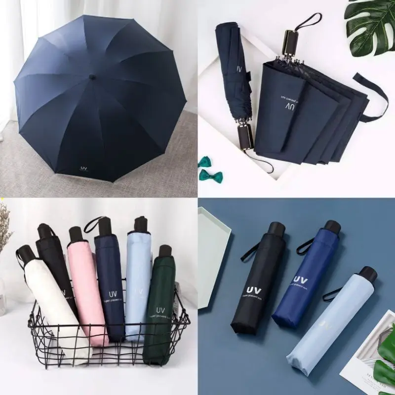 Ô Dù Che Mưa Nắng Chống Tia UV Inox Tay Cầm Nhựa Cứng - Hồng, Vàng, Xanh Than, Xanh Dương 0
