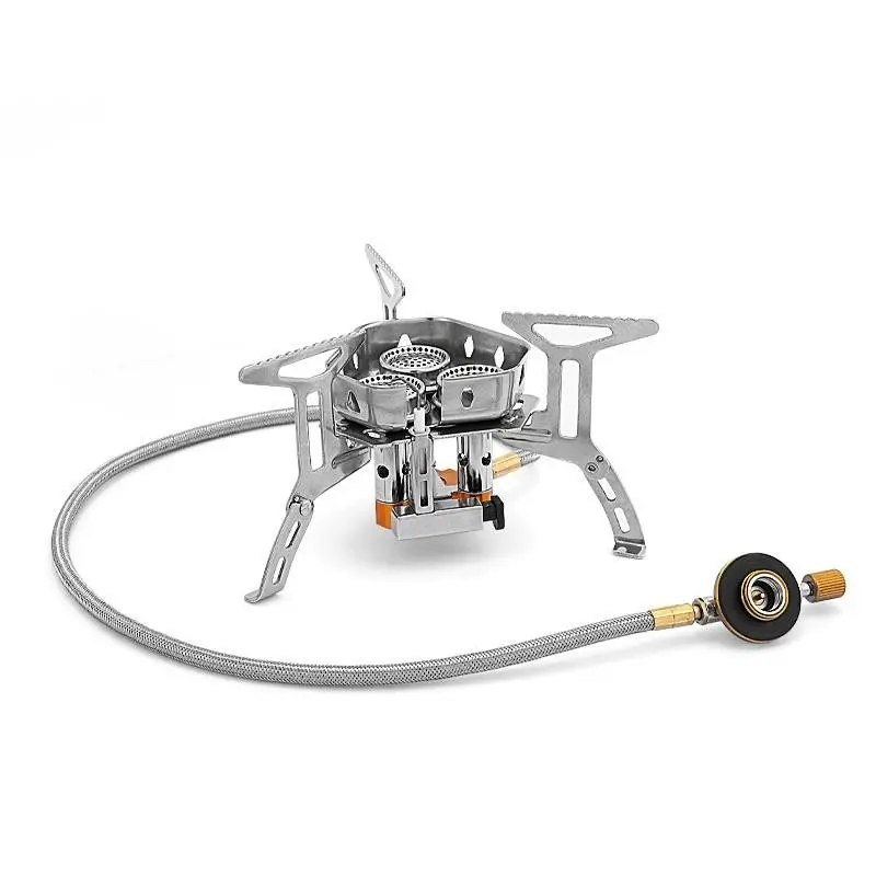 Outdoor Stove, 1 Set Portable Stove with Storage Box, 3-head Design Stove, Suitable for Propane, Butane, for Outdoor Camping, Picnic, Barbecue