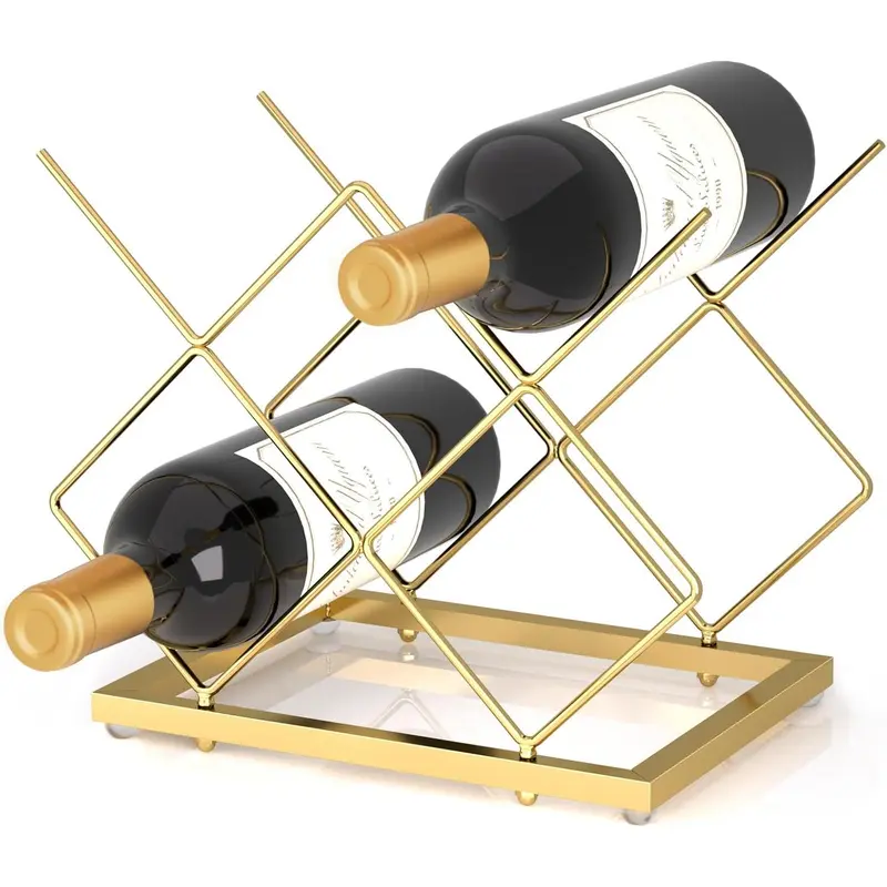 Local shipping-Deco Small Wine Rack 5 Bottle Holder - Modern Metal Wire Wine Storage for Countertop Table Top Coffee Bar Kitchen (Black) 6