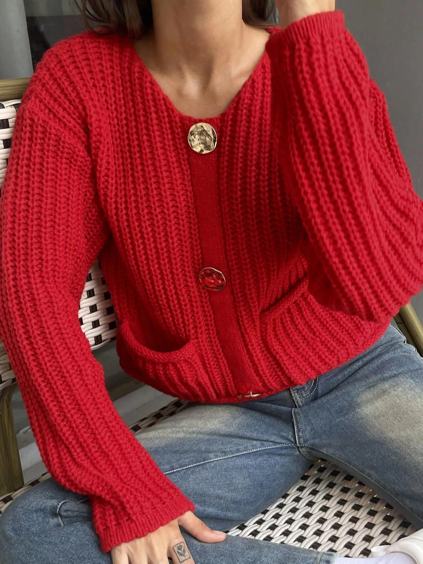 Women's Button Crew Neck Sweater, Casual Pullover Jumper for Fall & Winter, Fashion Ladies' Knitwear for Daily Wear
