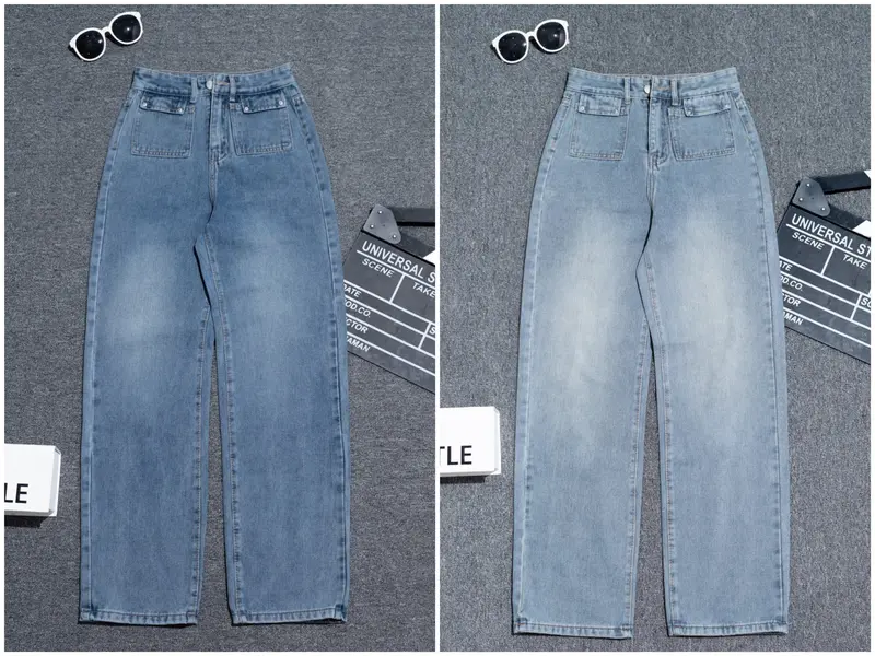 ( S - XL ) Jeans cạp cao túi hộp trơn 2 màu nhạt đậm 1192 0
