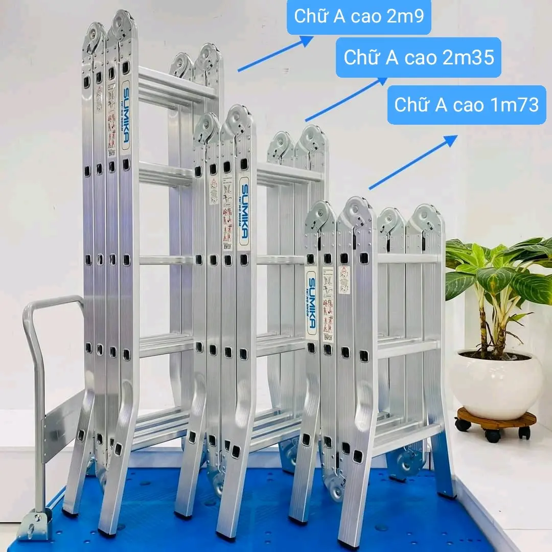 Thang Gấp Gọn 4 Đoạn Chữ A Cao 1m73 2m35, 2m9 Ống liền khối, Đa Chức Năng, Để Làm Công Trình ( bán chạy )