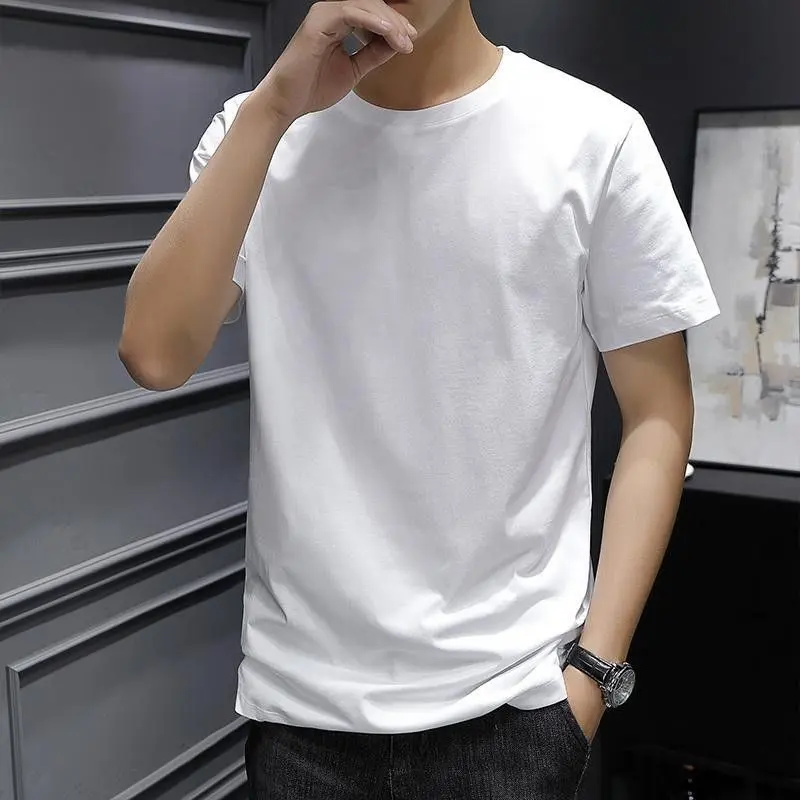 2025 New Spring And Summer Pure Cotton Short Sleeved T-Shirt For Men With Round Neckline, Paired With Men's T-Shirt And Cotton T-Bottom Shirt