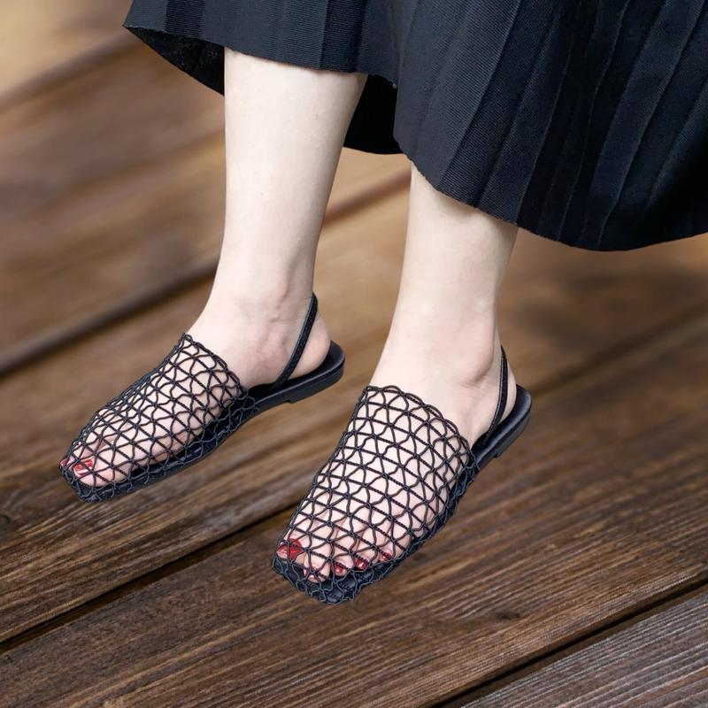 Sục Rọ Lưới  (hai kiểu đai và hậu chun)-Phom To nên Lùi 1 Size. Đế Bằng   GiàY DéP Nữ Shoes đẹp sang chảnh