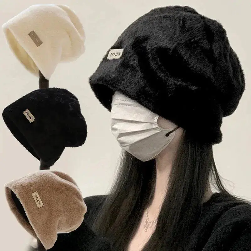 Mũ Len Đầy Đủ Giả, Nữ, Đầu Lâu, Mũ Ấm, Mùa Thu Và Mùa Đông, Làm Bằng Polyester, 58-60cm, Nhồi Bông, Có Đồ Trang Trí Nhãn Kim Loại, Mũ Xếp Chồng Rộng Giày 3