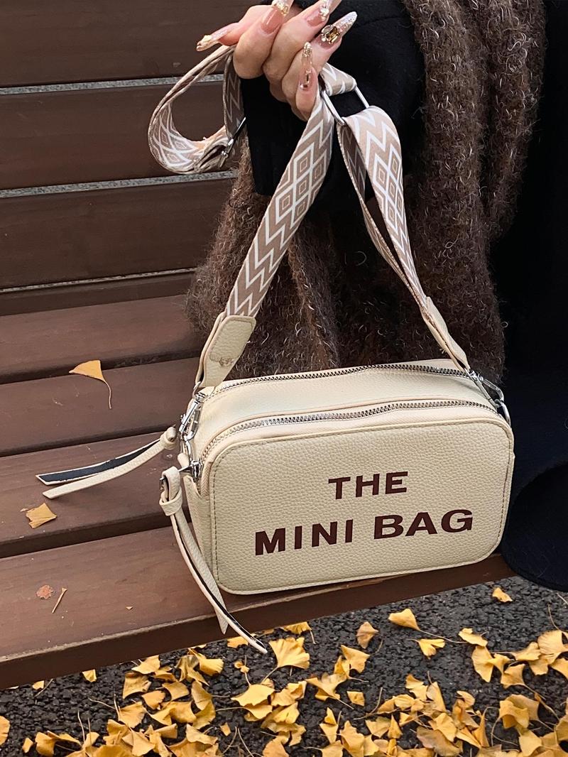 Product Introduction of Fashionable Letter Pattern Compact Crossbody Bag, Casual Versatile Zipper Beige Shoulder Bag for Women, Trendy All-match Commuter Bag for Daily Used,  Bags Crossbody, Everyday Bags 0