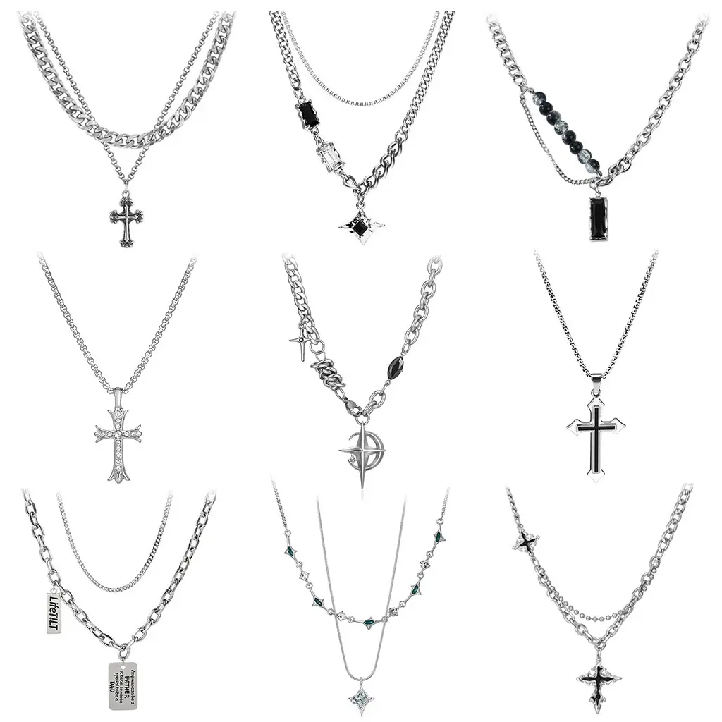 Vòng cổ Màu bạc nhiều lớp, unisex, Hip Hop, # 3Y2k Titan Chain Trang Sức Jewelry Nữ Women