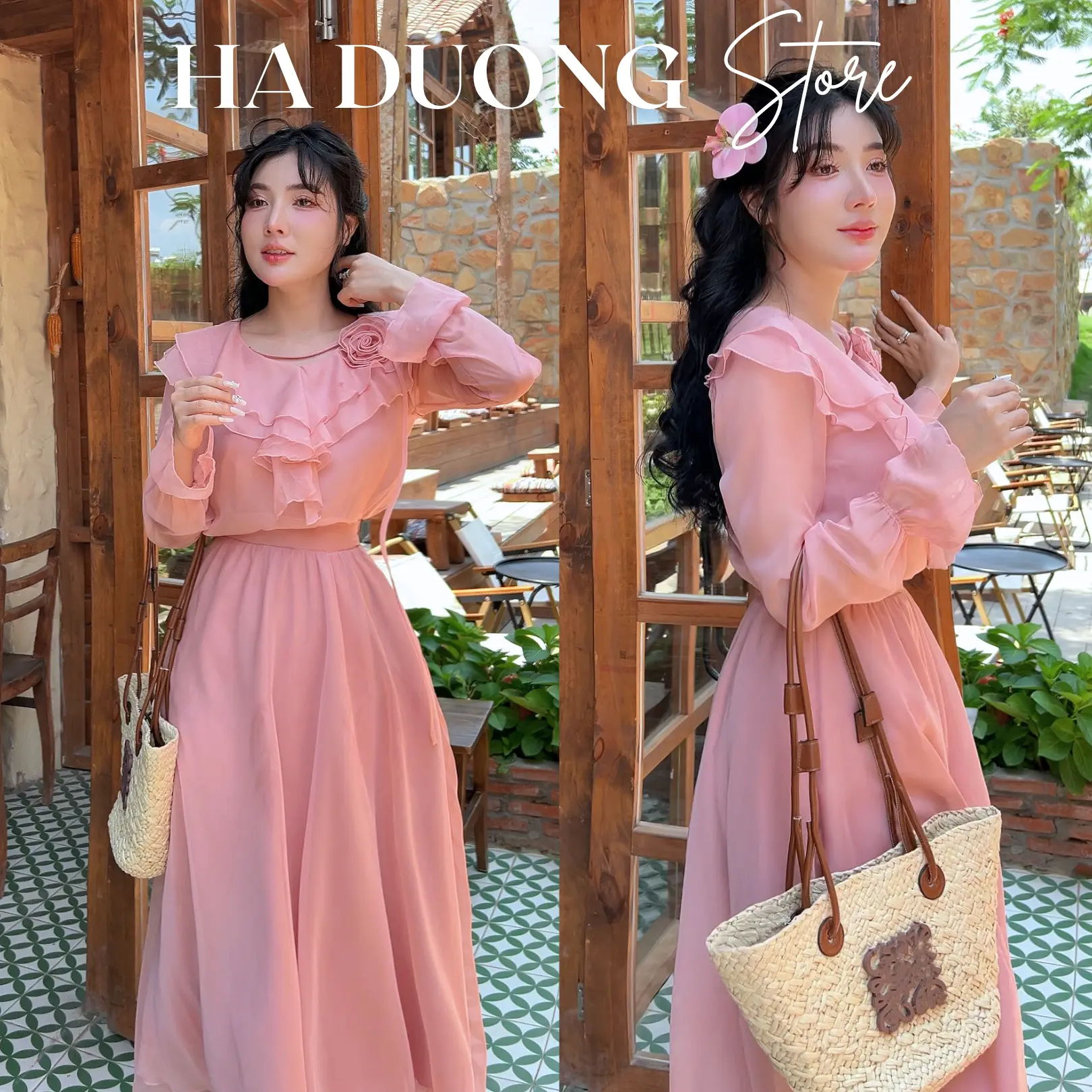 Set Tơ Hồng Áo Bèo Đính Hoa 3 Món Dành Cho Nữ Phong Cách Dễ Thương, Tiểu Thư Đi Du Lịch, Đi Chụp Ảnh - Top Hà Dương Store