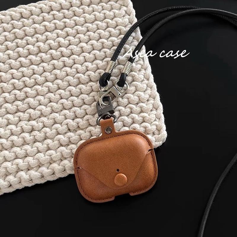 Product Introduction of Vỏ Bảo Vệ Tai Nghe Bằng Da, Phong Cách Cổ Điển Thích Hợp Cho Apple AirPods Pro Thế Hệ Thứ Hai / Thứ Ba, Có Dây Đeo Buộc, Màu Trơn Mới 11