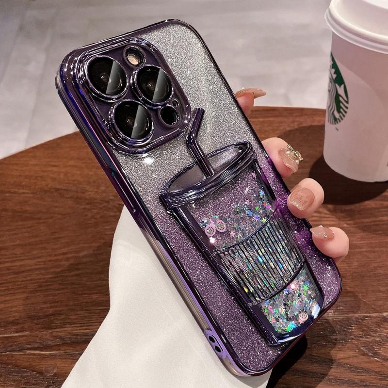Product Introduction of Aesthetic quicksand cup plating glitter TPU camera case for iPhone 13 14 12 Pro max with lens protection shockproof soft back cover 15