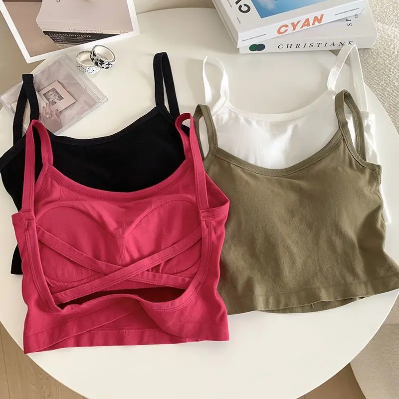 [1695]CQ Chic - Solid Color Sling One-Piece Chest Pad Anti-Exposure Thin Sports Hot Girl Vest Women's Base Tube Top Outerwear Top