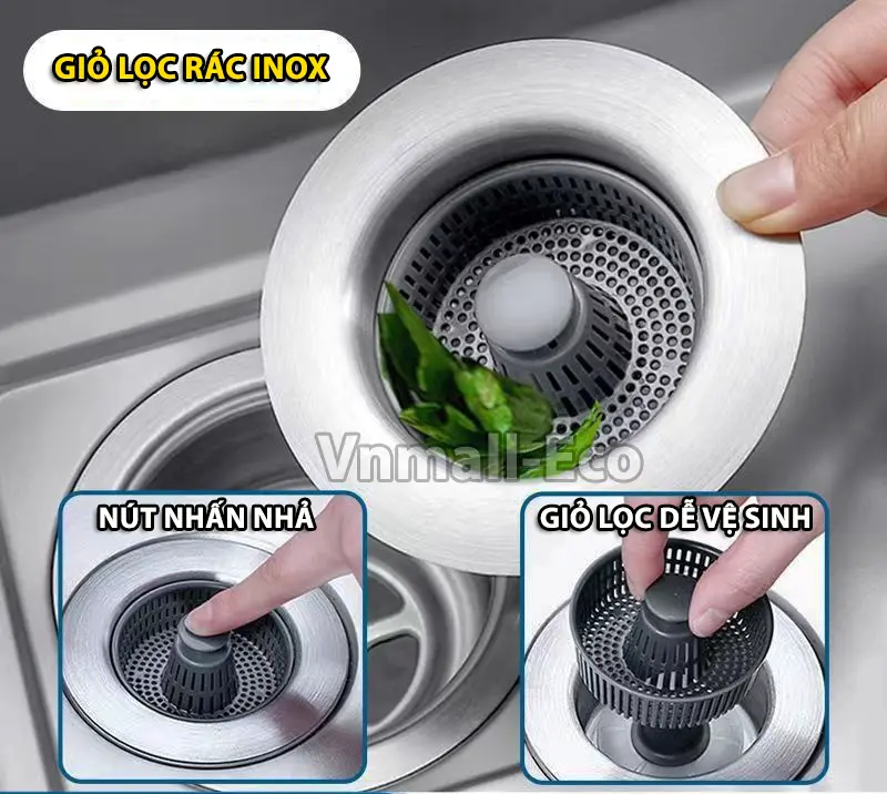 Bộ lọc rác thức ăn thừa bồn rửa bát kiểu nhấn xả ngăn mùi hôi chống trào ngược