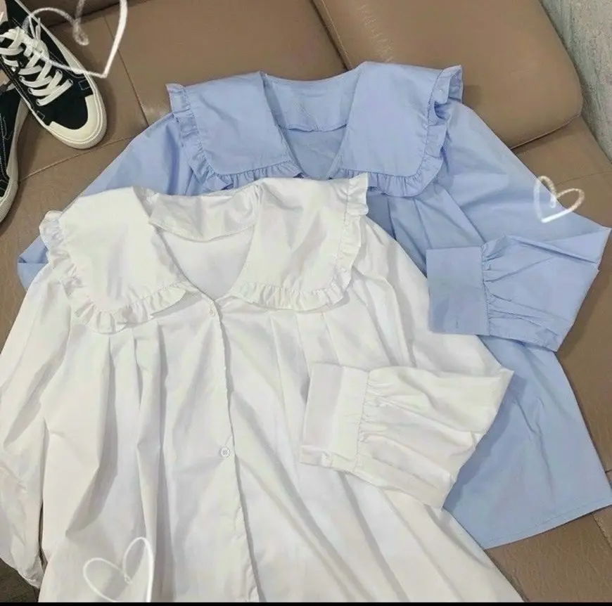 Áo sơ mi nữ cổ viền bèo tay dài kiểu hàn quốc Cổ chữ V