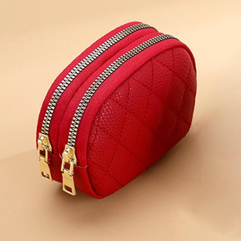 Plaid Double Coin Wallet Double Zipper Storage Bag Card Card Woman Large Credit Capacity Holder 4
