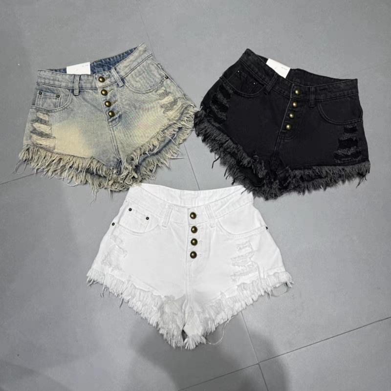 Quần short jeans quần đùi bò rách tua rua phối nhiều cúc siêu cá tính hót hít 2025 Nữ Women Pants