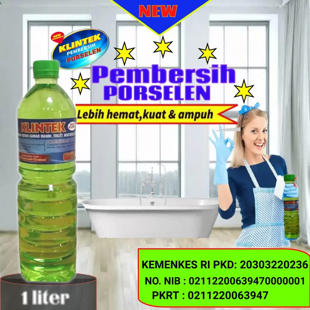 KLINTEK PORSELEN 1 LITER 10 X Lebih kuat  bersihkan kerak kamar mandi yang membandel Hijau Pembersih Plastik Jamur Sarung Stainless