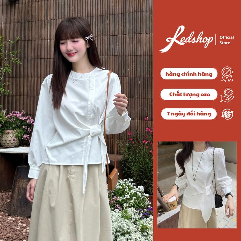 REDSHOP Áo sơ mi trắng nữ 308002 chất kaki chéo Hàn thiết kế buộc nơ chiết eo tôn dáng phong cách Hàn Quốc form rộng dễ phối đồ