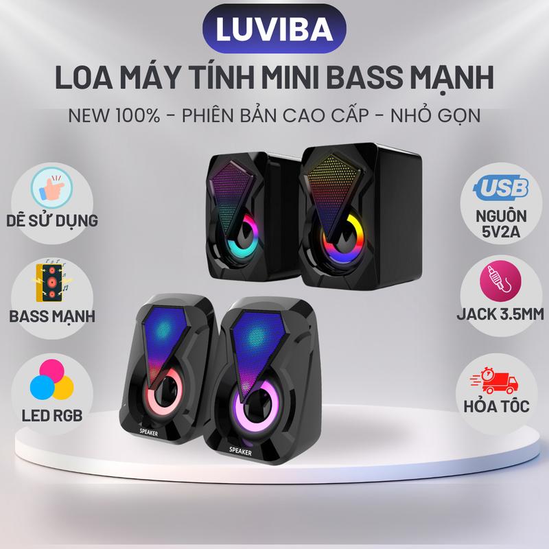 Loa máy tính vi tính laptop nghe nhạc mini LED để bàn bass mạnh giá rẻ LUVIBA LO46