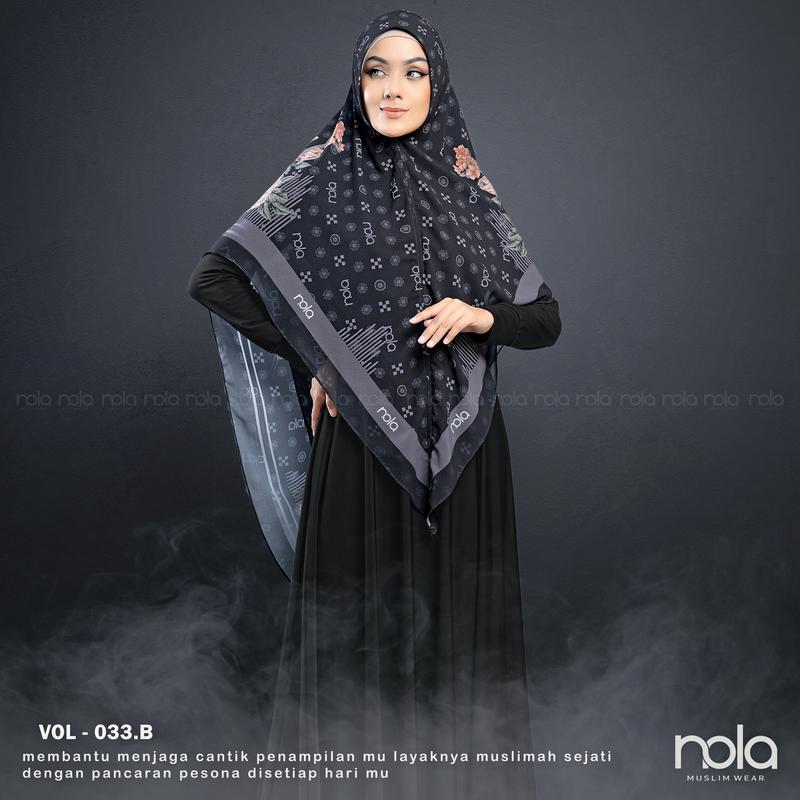 NOLA- Khimar printing vol 33 hijab ceruty instant 2 layer Santai Ceruti Layer Panjang Soft Syari Muslim Kerudung Hitam 7