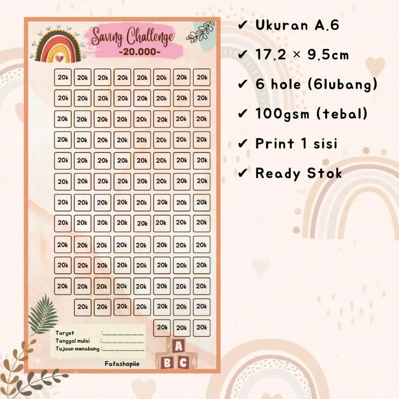Saving Challenge A6 Ring 6 Lubang / Isi 6 Lembar Bundle 6 Pcs Sticker 3