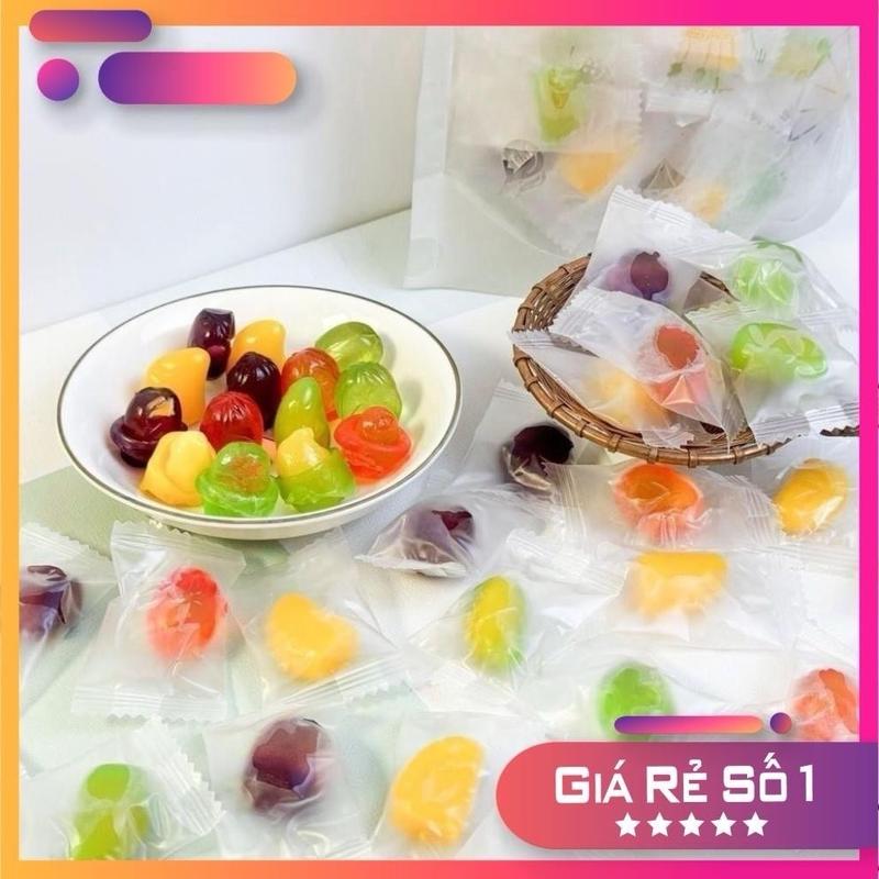 Combo 500gam Kẹo Dẻo Trái Cây Bóc Vỏ Mix 5 Vị Đào Vải Táo Nho Chanh Xoài Ăn Vặt