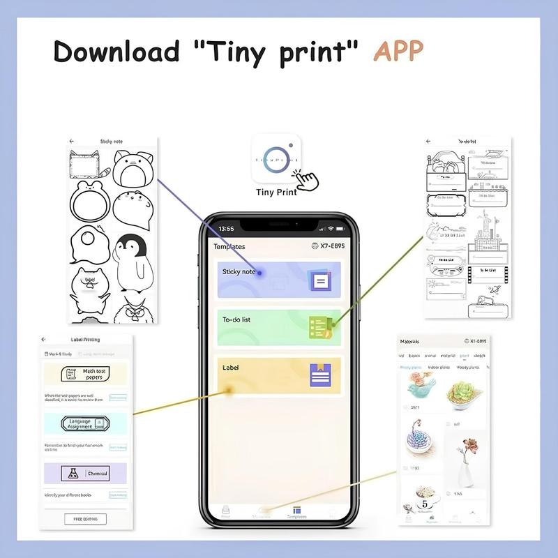 Portable Mini Printer, 1 Box Portable Wireless Photo Printer with Print Paper & Photo Sticker & Photo Corner Sticker, Bluetooth-compatible Label Printer for iOS & Android 8