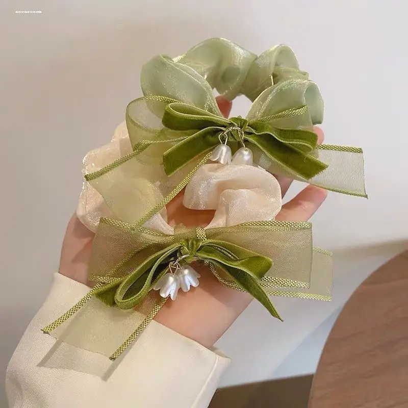 Leather case, headband, lily of the valley, bow, orchid girl, large intestine ring, fresh hair band.