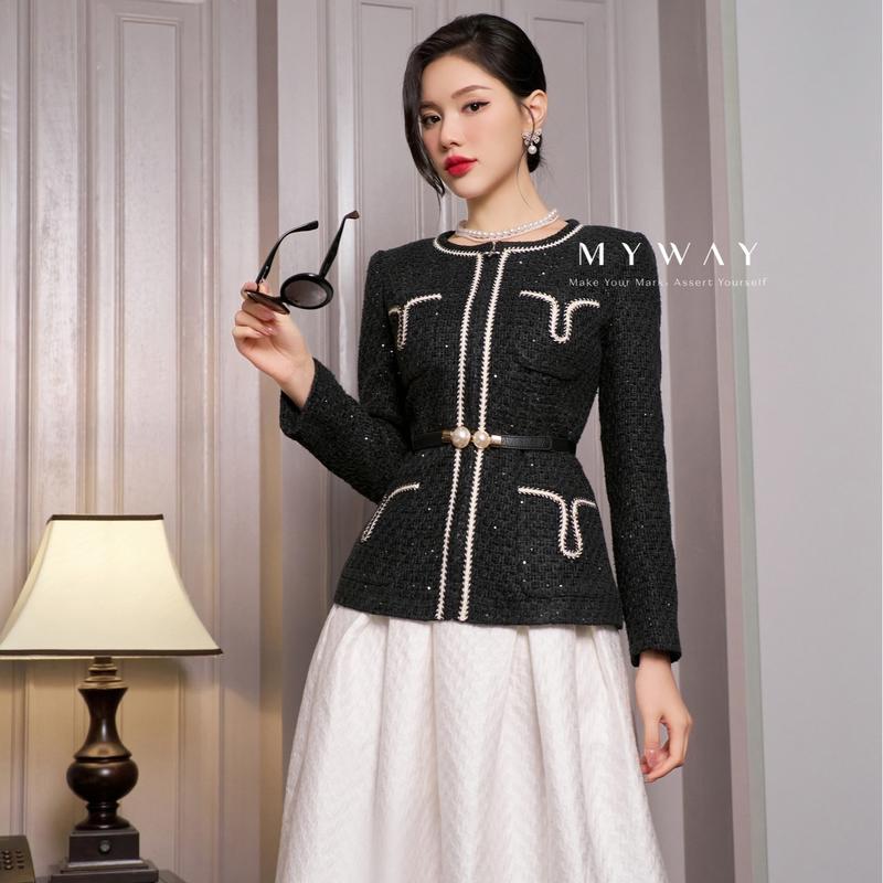 Áo Khoác Dạ Tweed Ánh Kim Tuyến Lấp Lánh Cao Cấp Nữ MYWAY 9MK02174W