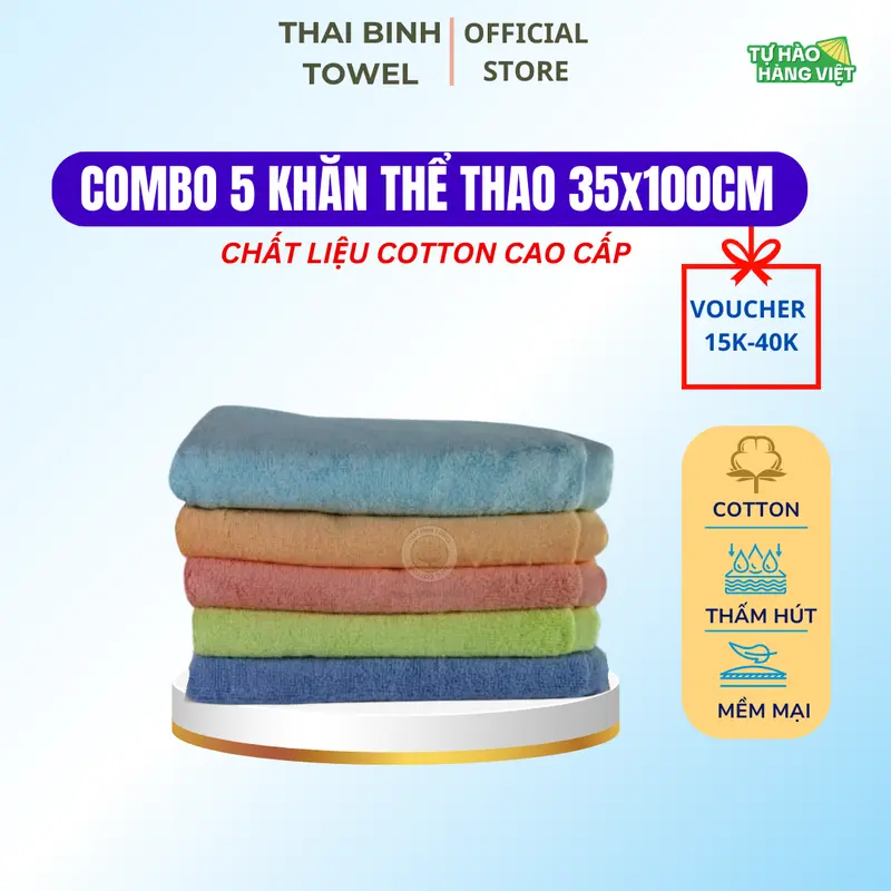 COMBO 5 Khăn Gội Đầu 35x100cm siêu dày xuất Nhật dư THAI BINH TOWEL Cotton 100% Mềm Mại Siêu Thấm Hút Không Xù Bông BXN Nhà Tắm Khăn Tắm khan khănhut  nuoc 0