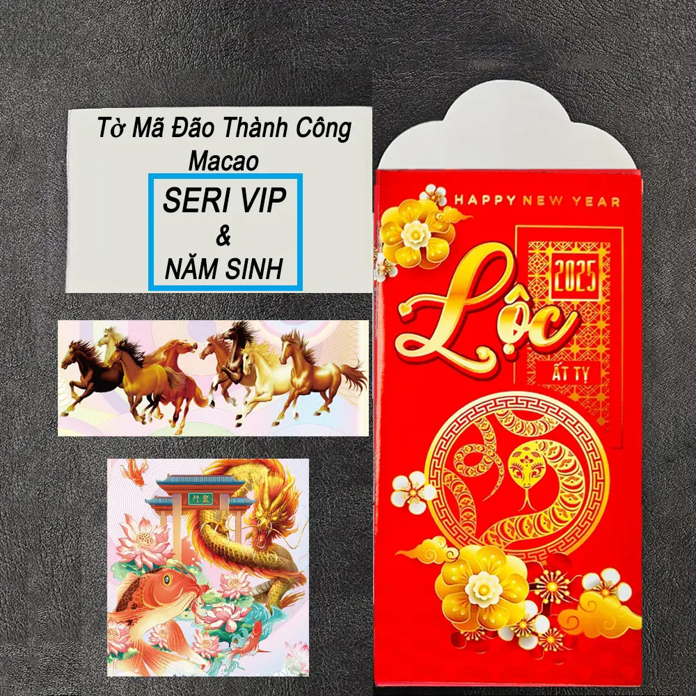 Bao Lì Xì Mã Đáo Thành Công MA CAU Seri đẹp - Năm Sinh, tặng kèm bao lì xì đỏ
