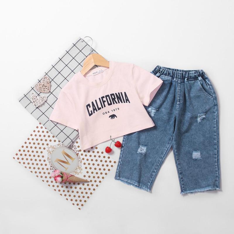 Set áo Cali và quần jeans ống suông cho bé gái Nexxi Kids Fashion