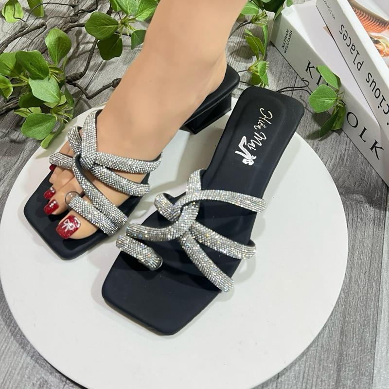 Dép Gót Vuông Cao 3 phân dây xoàn đá lấp lánh (mã C15) Nữ Shoes Women DéP