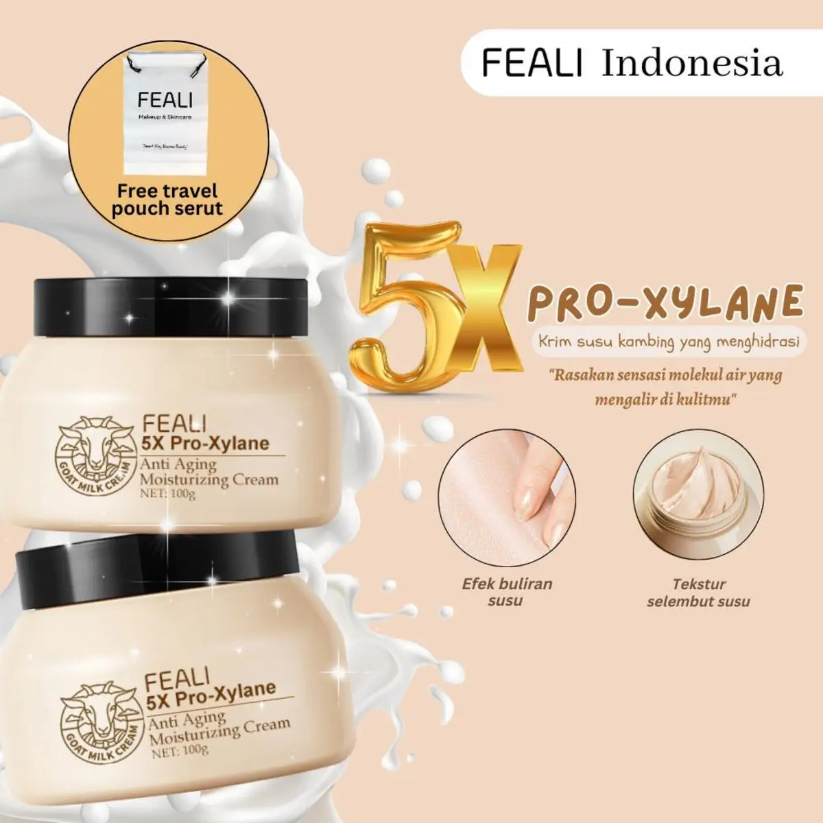 (ISI 2PCS) BPOM - FEALI 5X Pro-Xylane Goat Milk Anti-Aging and Moisturizer Cream