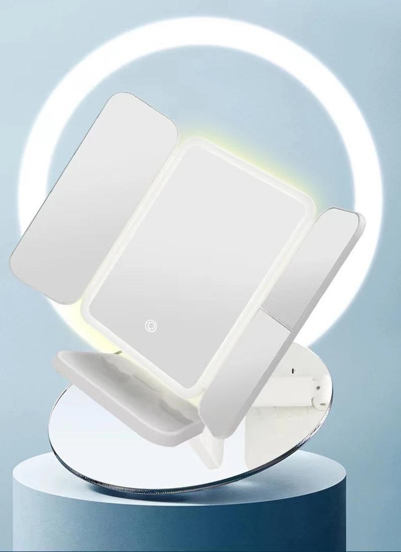 Product Introduction of Cermin Solek LED Lighting Trifold Makeup Mirror With Magnifying And 3 Colour Lighting Modes Touch Sensor Control Brightness Rechargeable Table Desk Cosmetic Mirror 37