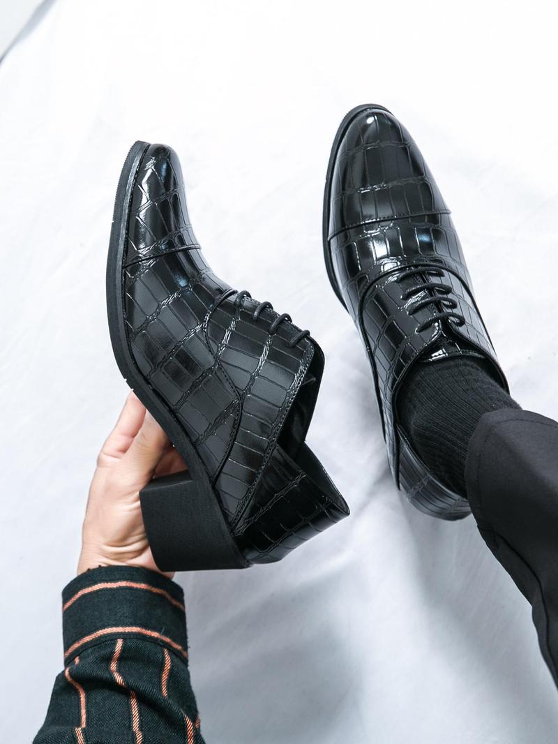 Product Introduction of Men's Fashionable Crocodile Embossed Dress Shoes, Casual Comfortable Pointed Toe High Heel Shoes for Daily Wear, Male All-match Shoes for Daily Wear, Boy 7