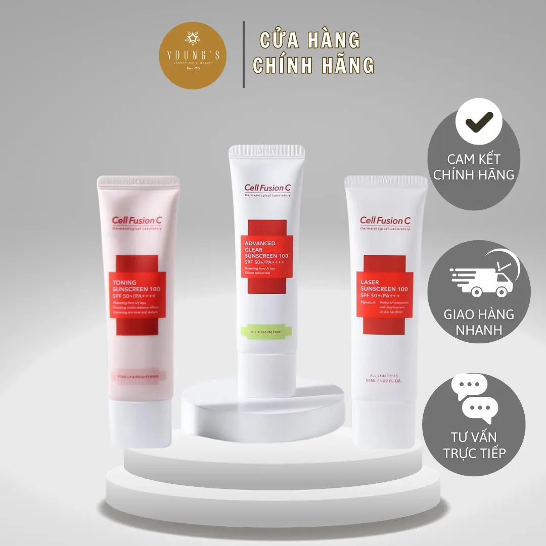 Kem Chống Nắng Cell Fusion C Sunscreen 100 SPF50+ PA+++ Nâng Tone Nhẹ, Dưỡng Ẩm, Kiềm Dầu, Ráo Mịn 50ml 3 MÀU